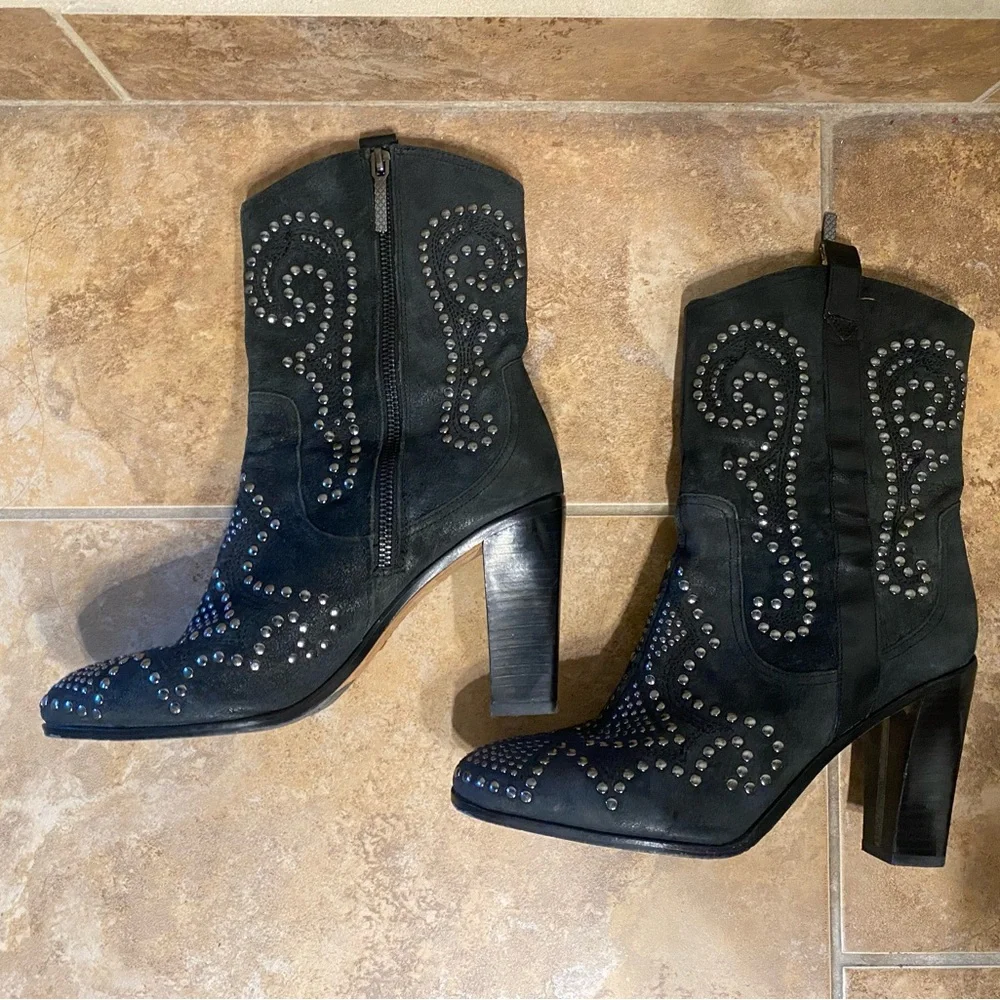 Donald J. Pliner Black Studded Heeled Boots - Picture 3 of 5
